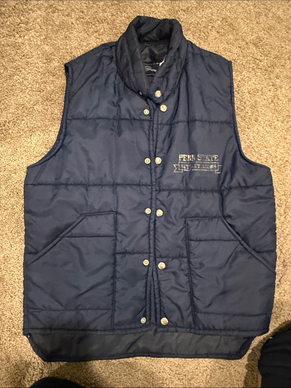 Vintage Penn State Nittany Lions Navy Quilted Puffer Vest Mens L Artex Snap